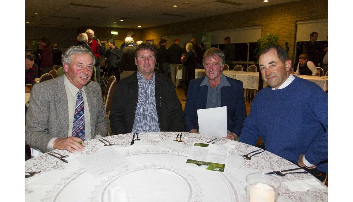 L-R Noel Barr, Victorian Farmers Federation president Peter Tuohey, Bruce McKay and Charles De Fegely at the VFF meeting meeting held at Chalambar.